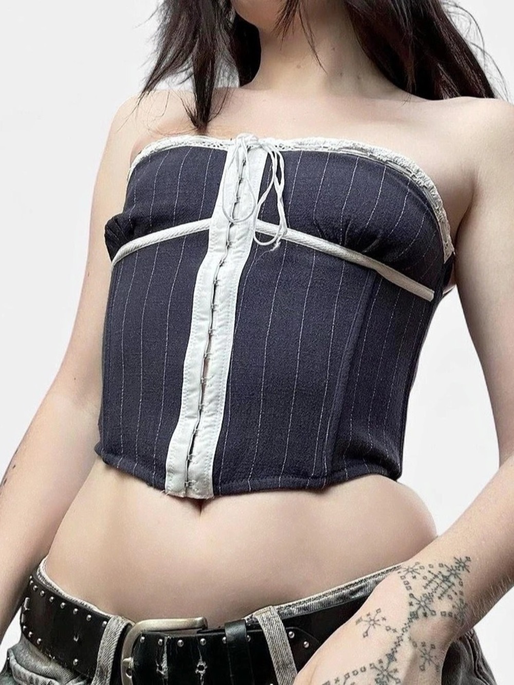 Beverly and beck Pinstripe Corset Black & White Crop Top